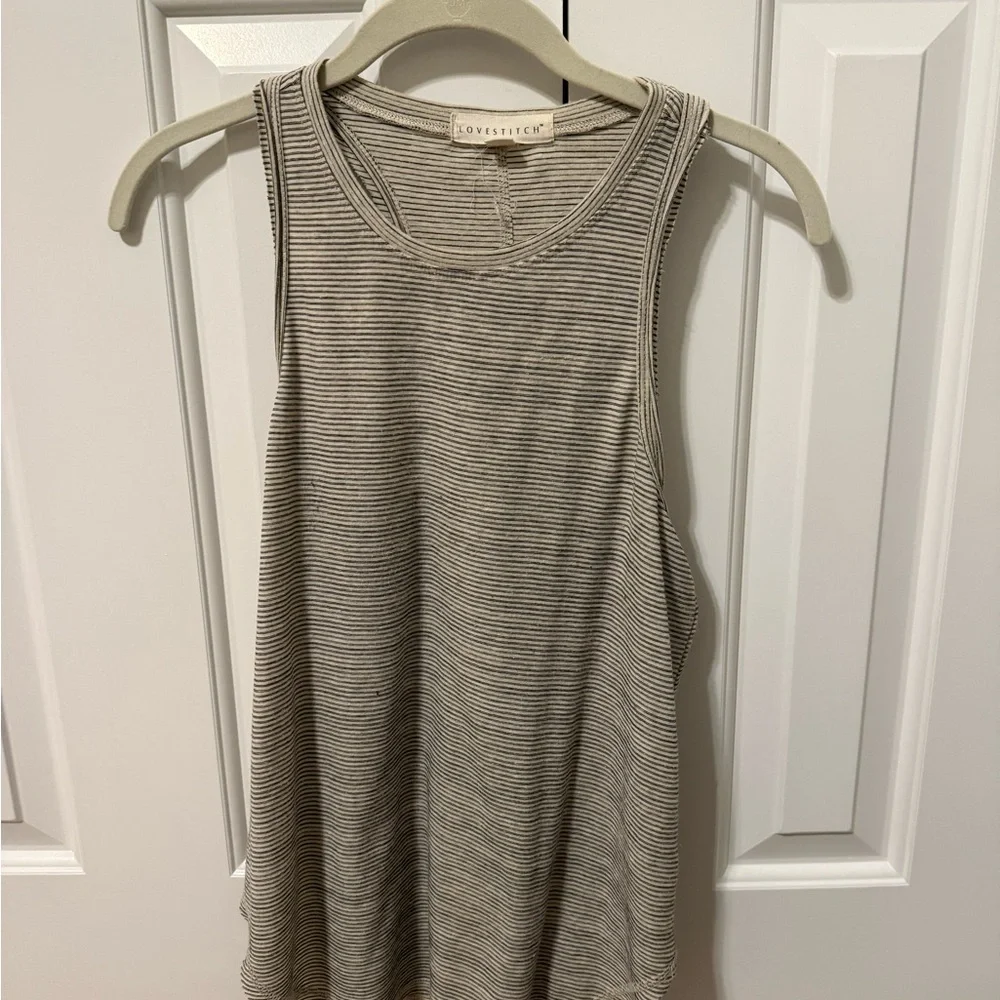 Vici Striped Tank in Beige and Black - Picture 2 of 4